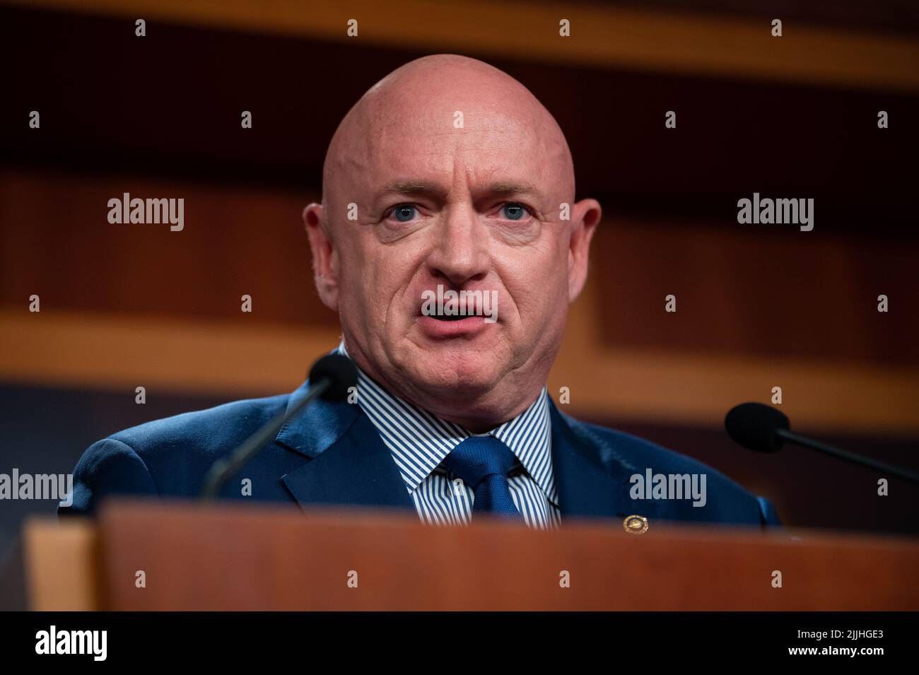 Senator Mark Kelly (D-AZ) speaks to media during the weekly Senate