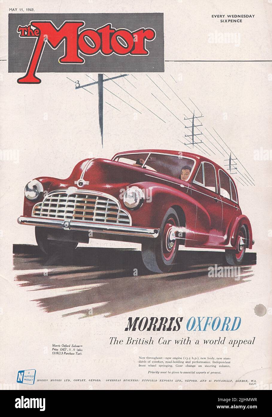 Front page of The Motor UK magazine first page of The Motor May 11, 1949 vintage retro uk magazine Stock Photo
