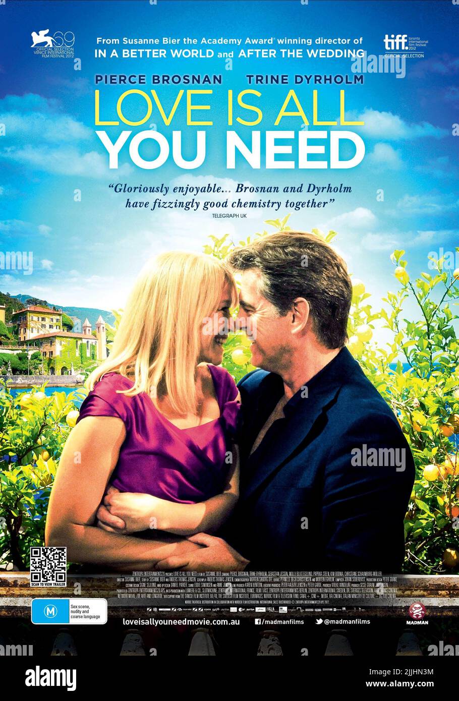 TRINE DYRHOLM, PIERCE BROSNAN POSTER, LOVE IS ALL YOU NEED, 2012 Stock Photo Alamy