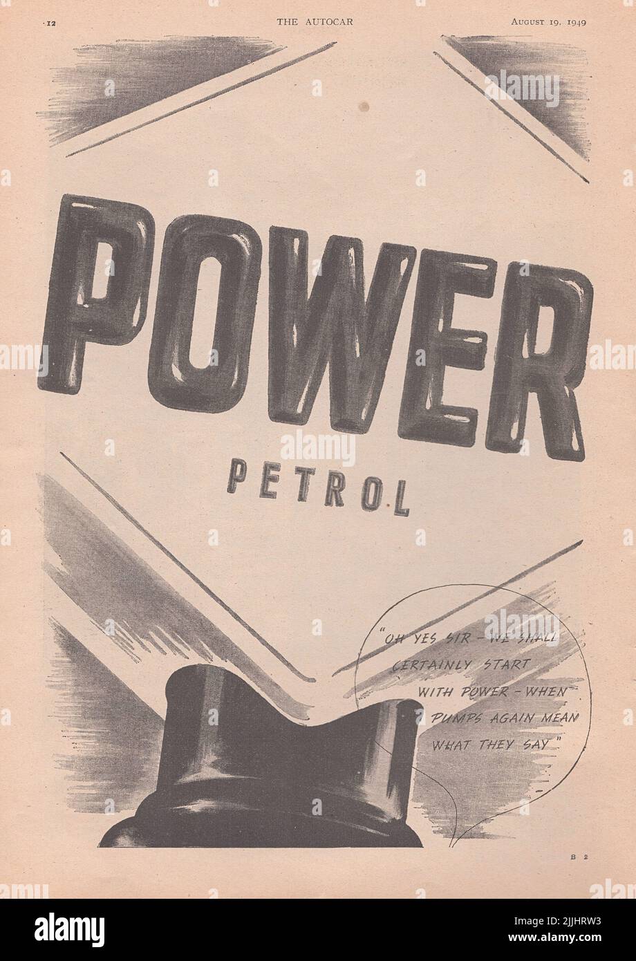 Power petrol old vintage advertisement from a UK car magazine Stock Photo