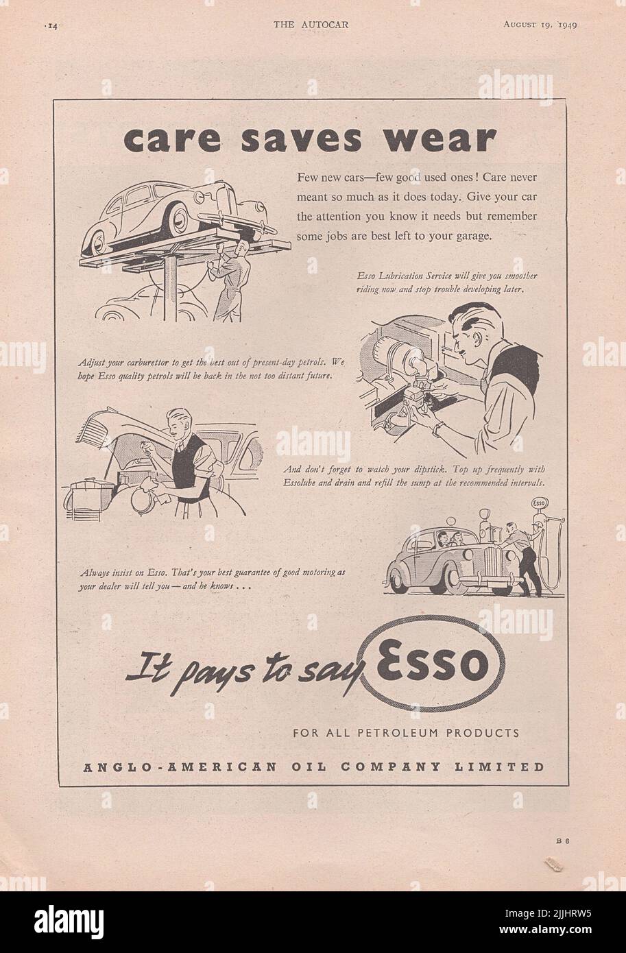 Esso vintage magazine advert old vintage advertisement from a UK car magazine 1949 Stock Photo