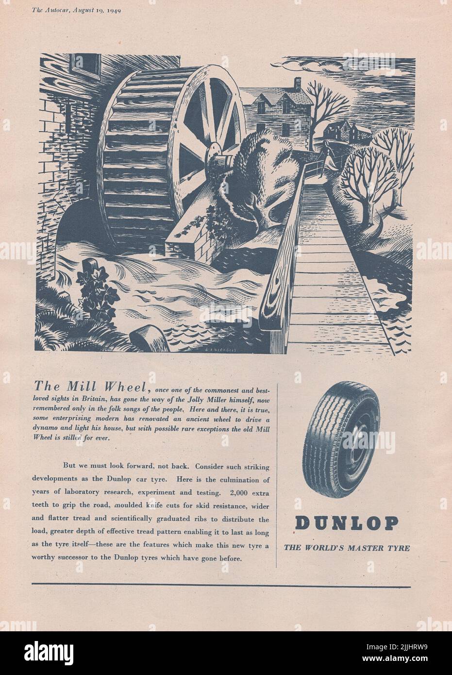 Dunlop tyres Dunlop car tyres old vintage advertisement from a UK car magazine 1949 Stock Photo