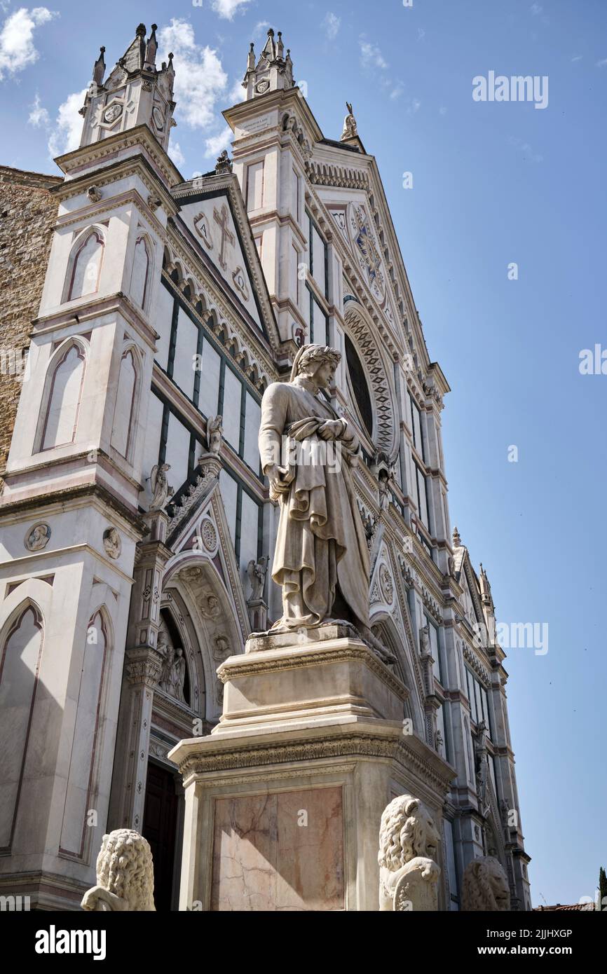 Statue of Dante outside Santa Croce Church in Florence Italy Stock Photo