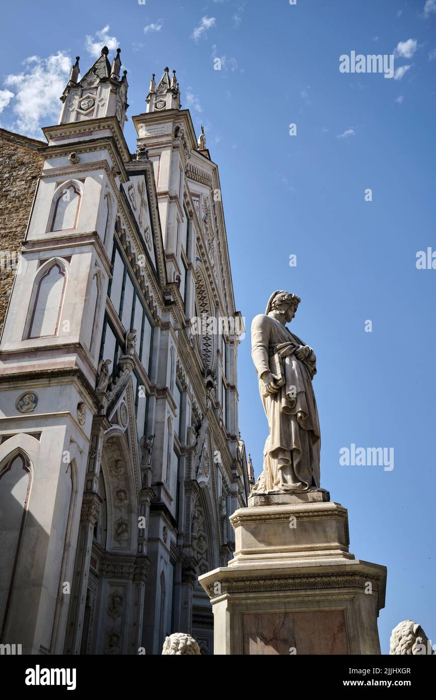 Statue of Dante outside Santa Croce Church in Florence Italy Stock Photo