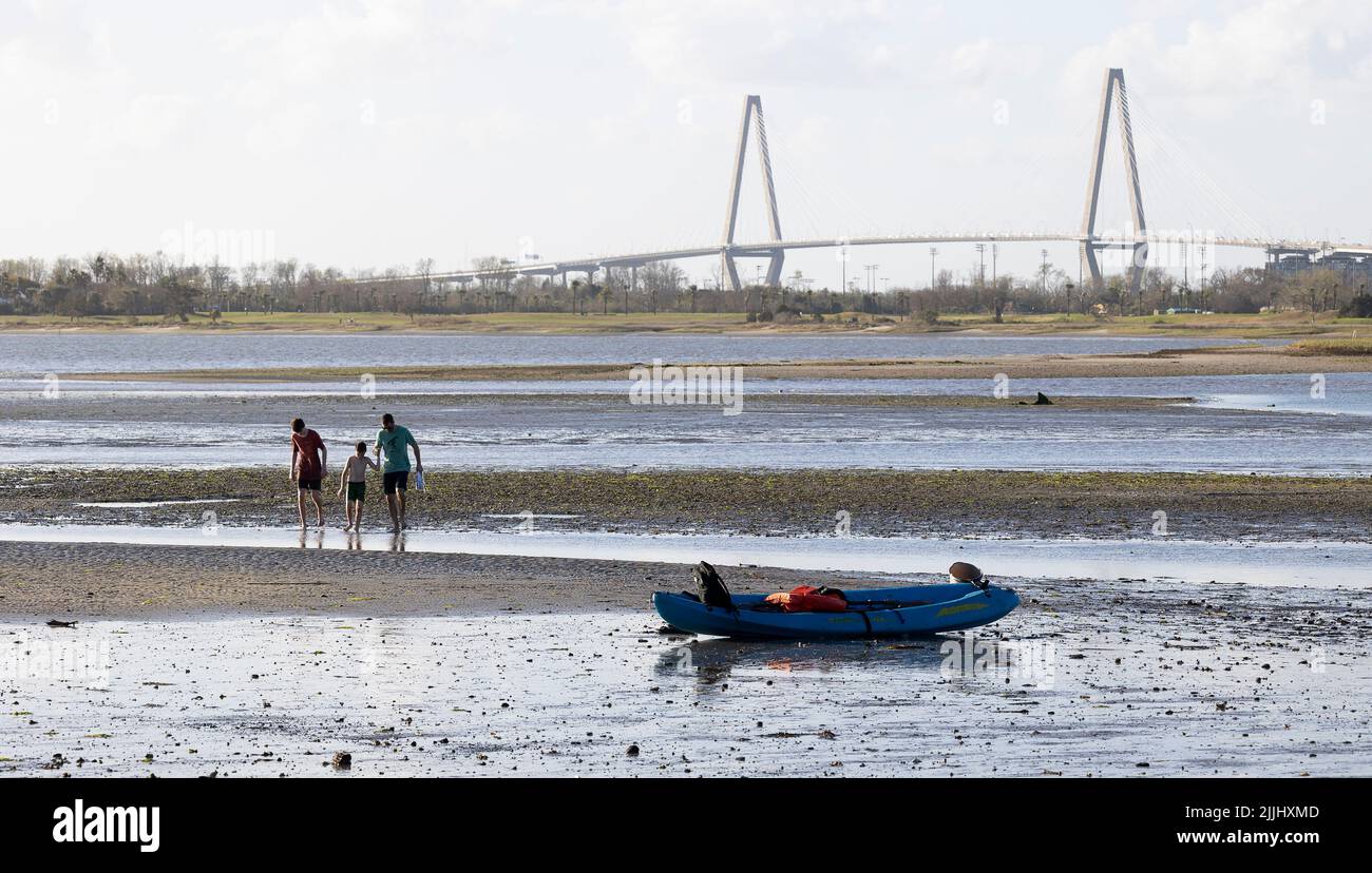 Crab Bank Island in South Carolina located in Charleston Harbor. Kayaking to the island is popular to the bird sanctuary. Stock Photo