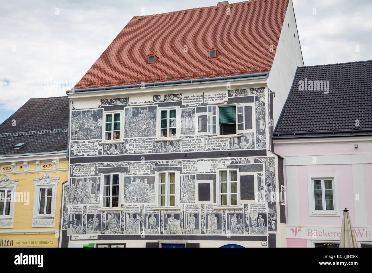 Sgraffito house in Weitra/ Waldviertel, the oldest brewery town of Austria Stock Photo