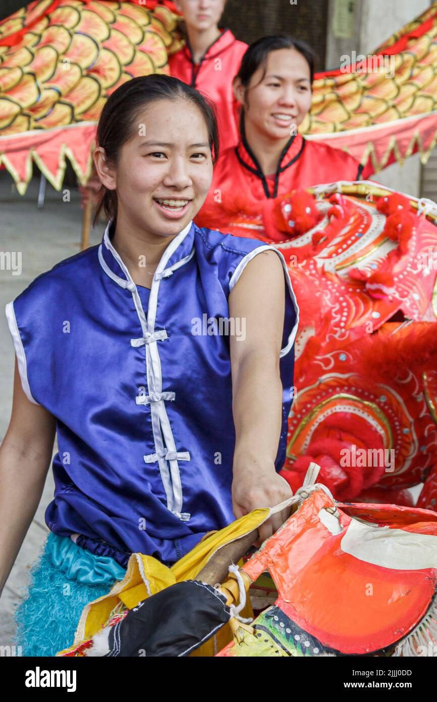 Florida Kendall,Miami Dade College,school,campus,Chinese New Year Festival festivals Asian Asians,woman women female dragon dancer dance Stock Photo