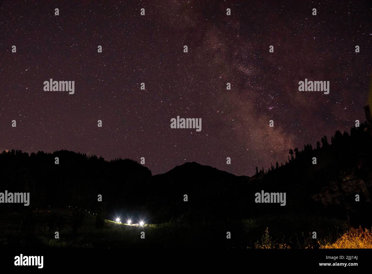 Bandipora, India. 26th July, 2022. A view of star trail past a mountain. (Photo by Idrees Abbas/SOPA Images/Sipa USA) Credit: Sipa USA/Alamy Live News Stock Photo