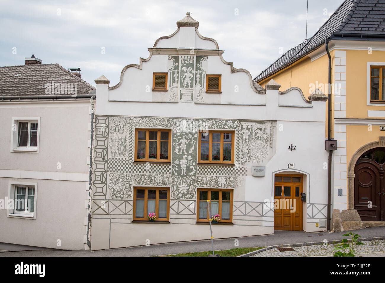 Sgraffito house in Weitra/ Waldviertel, the oldest brewery town of Austria Stock Photo