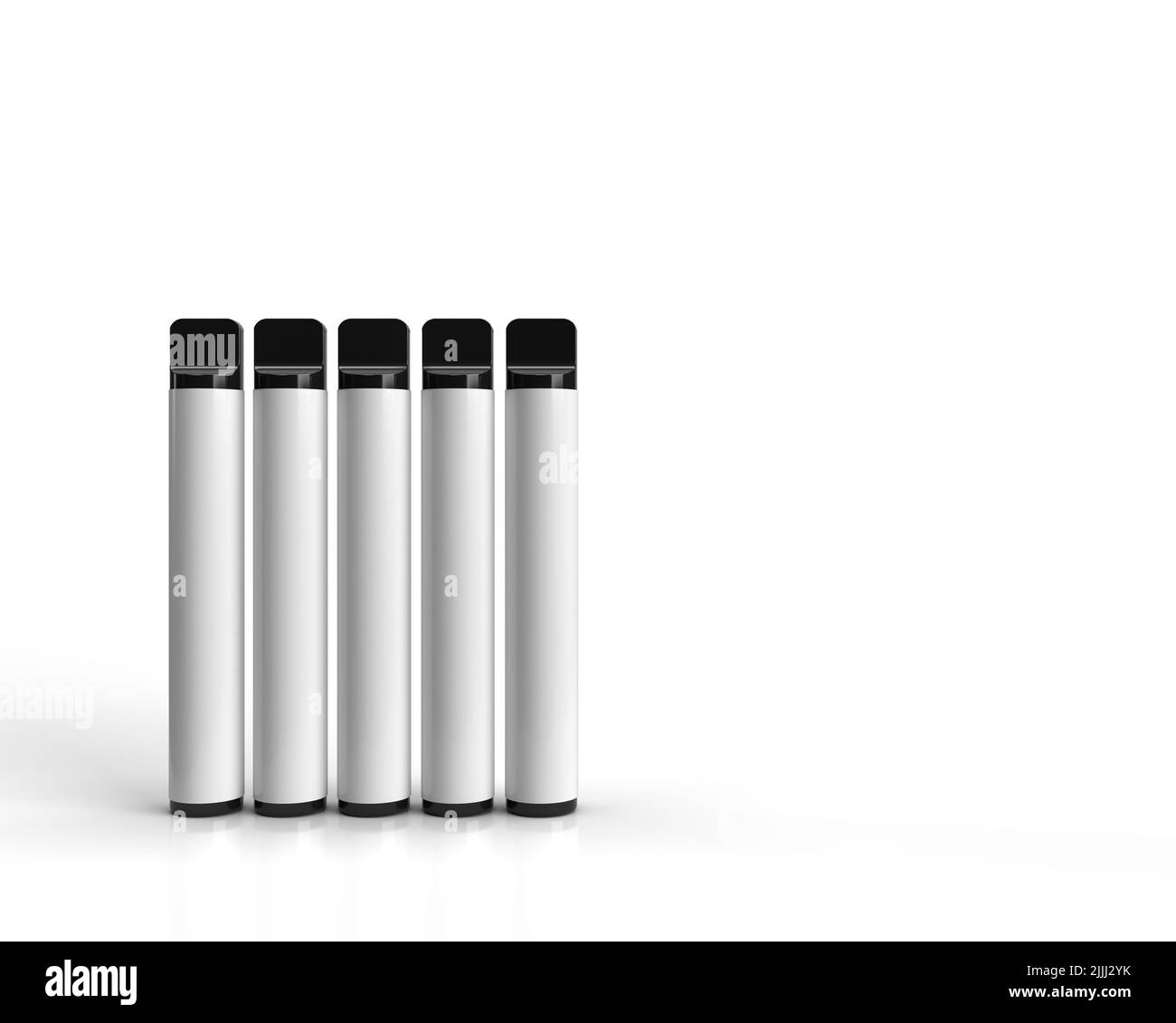 White Brandable Disposable Vapes, isolated on a white background and placed side by side. 3D render illustration Stock Photo