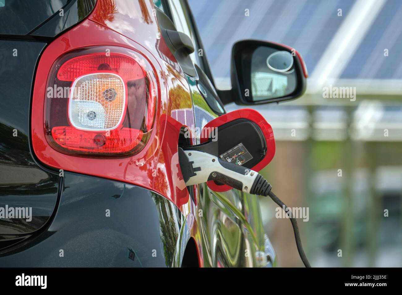 Electric plugin car charging with electricity from solar renewable