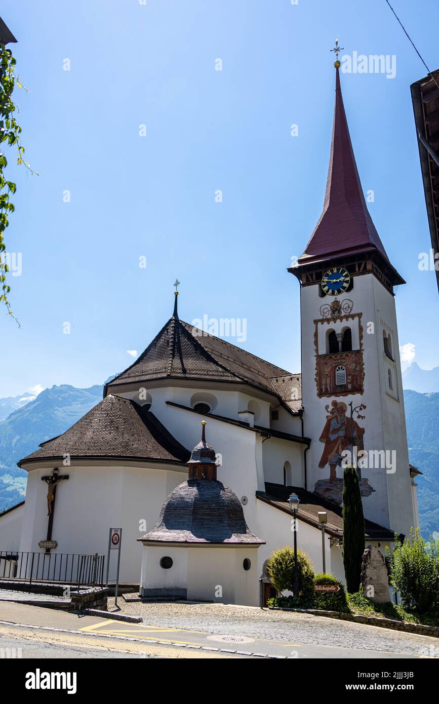 Peter and Paul Church in the town of Burglen in Switzerland - KLAUSENPASS, SWITZERLAND - JULY 14, 2022 Stock Photo