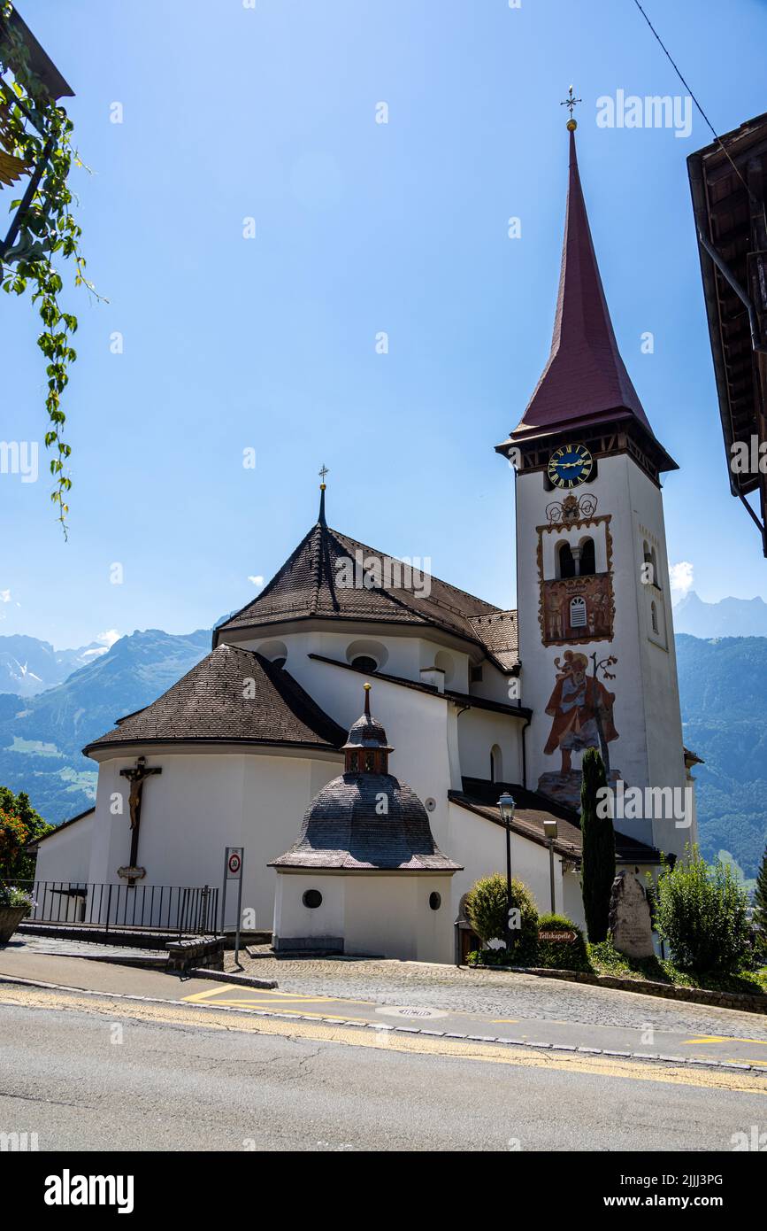 Peter and Paul Church in the town of Burglen in Switzerland - KLAUSENPASS, SWITZERLAND - JULY 14, 2022 Stock Photo