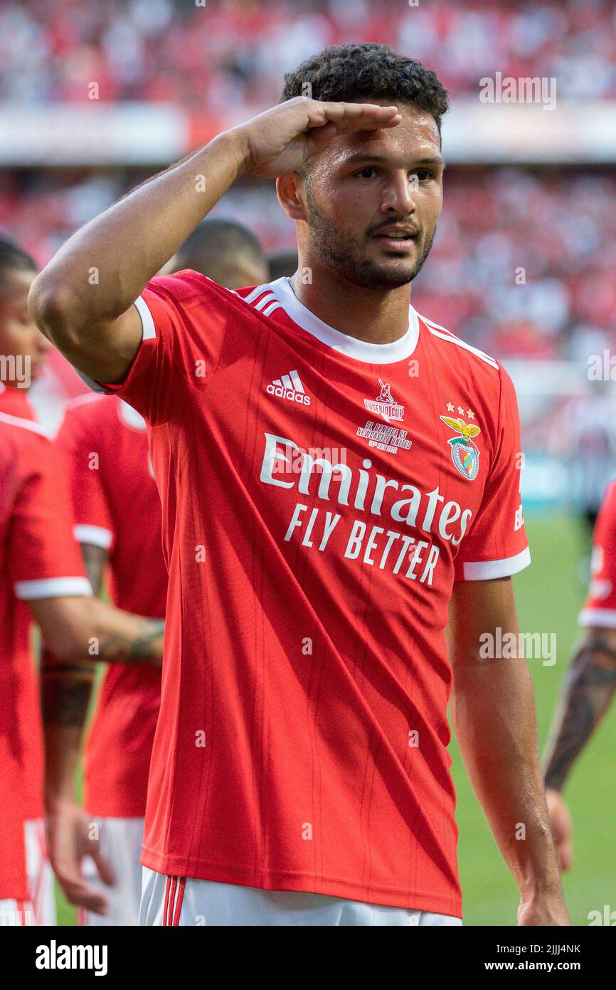 Lisbon, Portugal. July 26, 2022.  Benfica's forward from Portugal Goncalo Ramos (88) celebrating after scoring a goal during the friendly game between SL Benfica vs Newcastle United FC Credit: Alexandre de Sousa/Alamy Live News Stock Photo