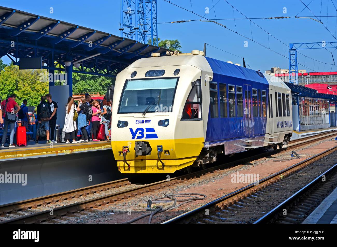 Kyiv Boryspil Express - Pesa 620Ì aeroport train shuttle on August 26, 2019 in Kiev, Ukraine. Rail link between Boryspil International Airport. Stock Photo