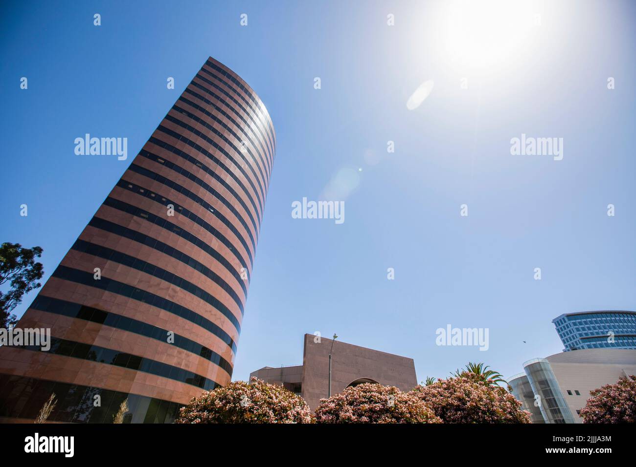 Daytime sunny view of the downtown city skyline of Orange County's Costa Mesa, California, USA. Stock Photo