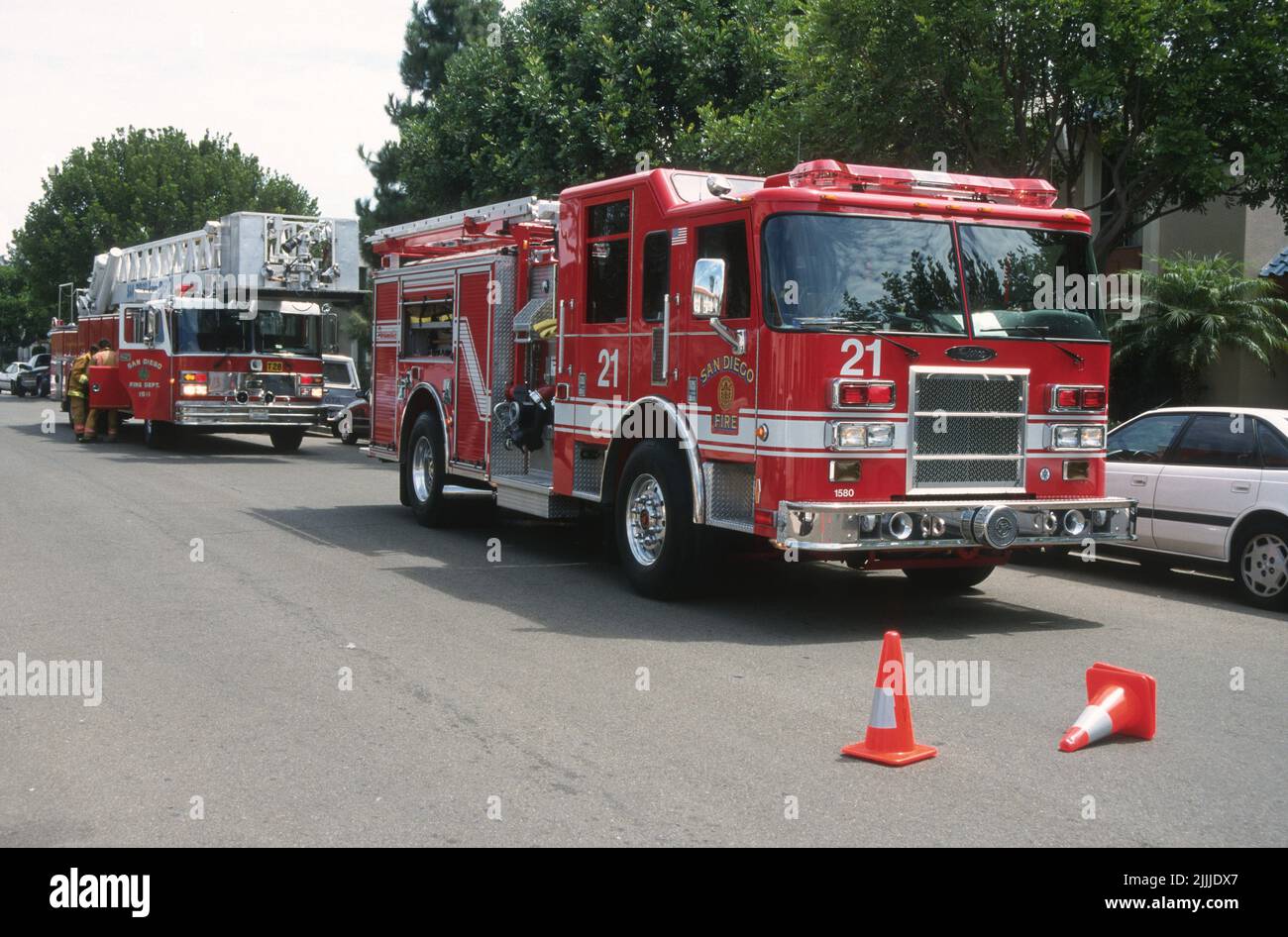 San Diego Fire Department Engine 21 and Truck 28 on scene of an