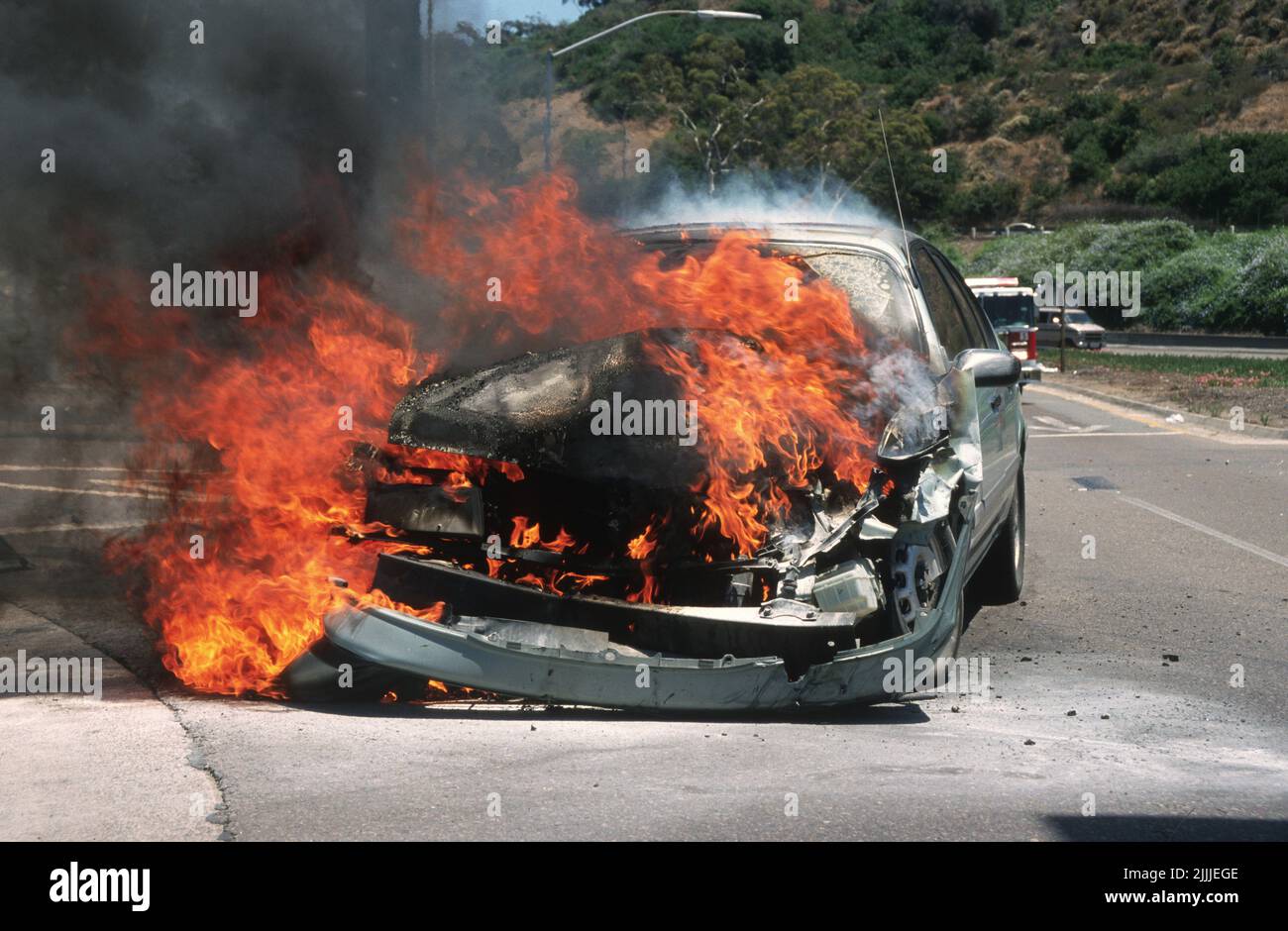 San Diego Fire Department Firefighters working a vehicle fire off
