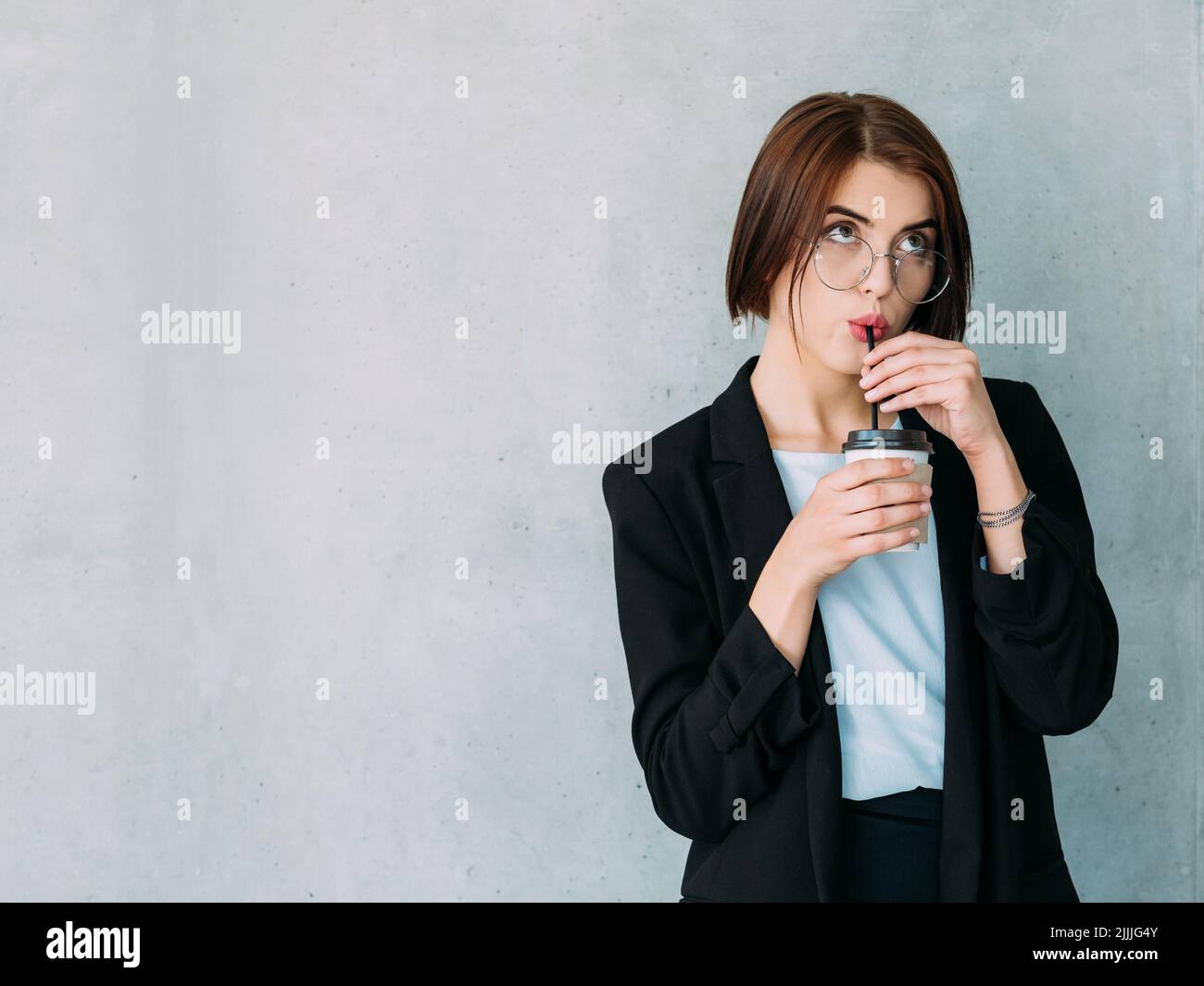 corporate worker break young woman coffee Stock Photo