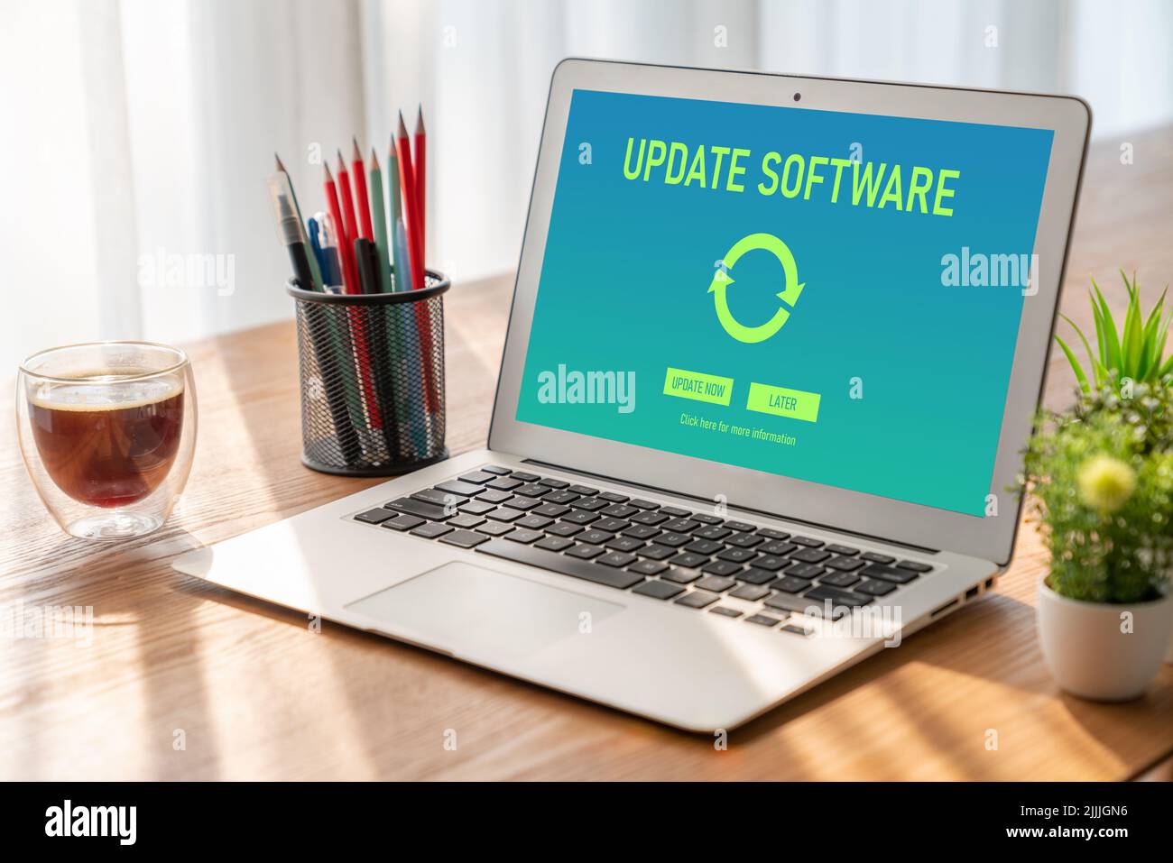 Software update on computer for modish version of device software upgrade Stock Photo