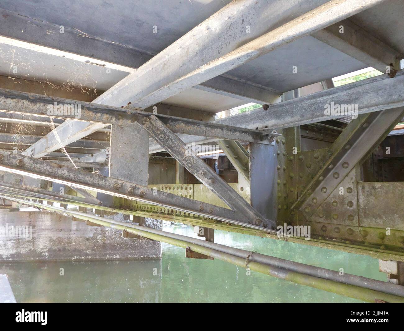 The bottom of a steel brigde Stock Photo