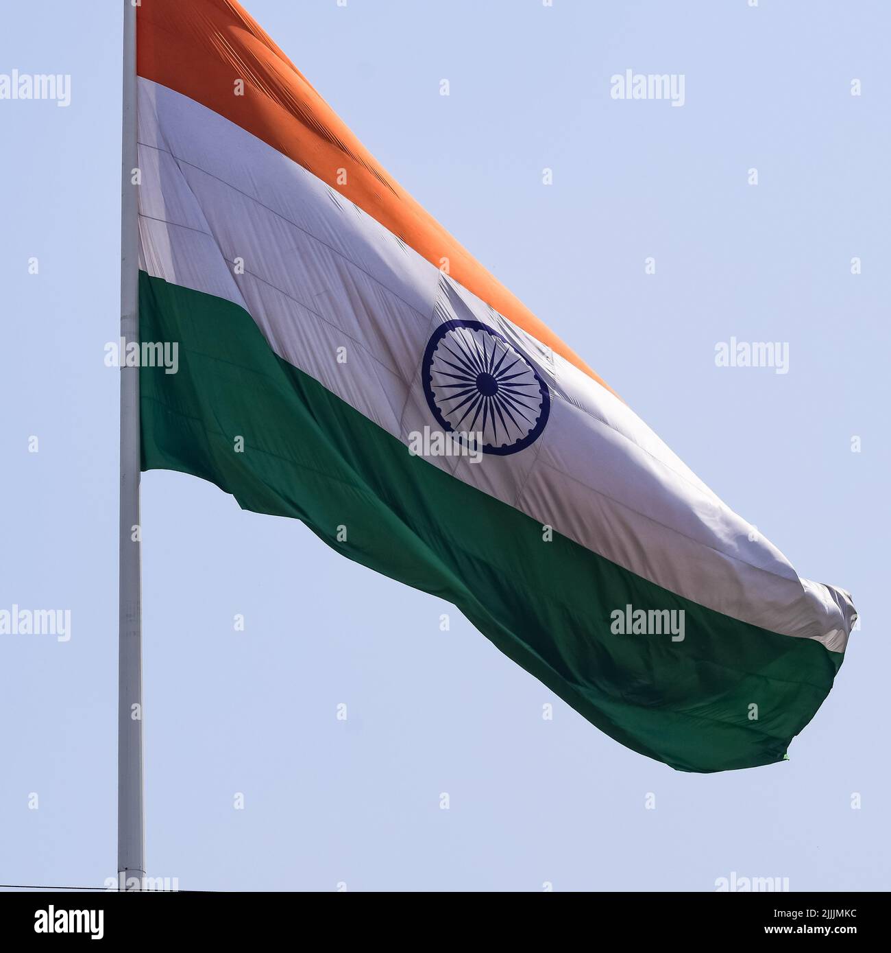 India flag flying high at Connaught Place with pride in blue sky, India ...