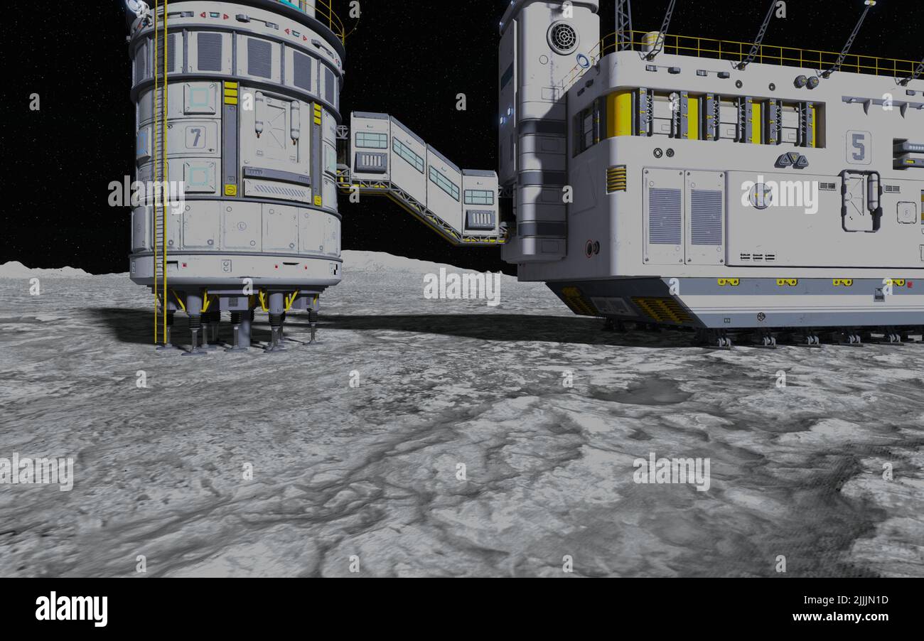 3D Illustration. Moon colony. Base on Moon. Life on Moon Stock Photo ...