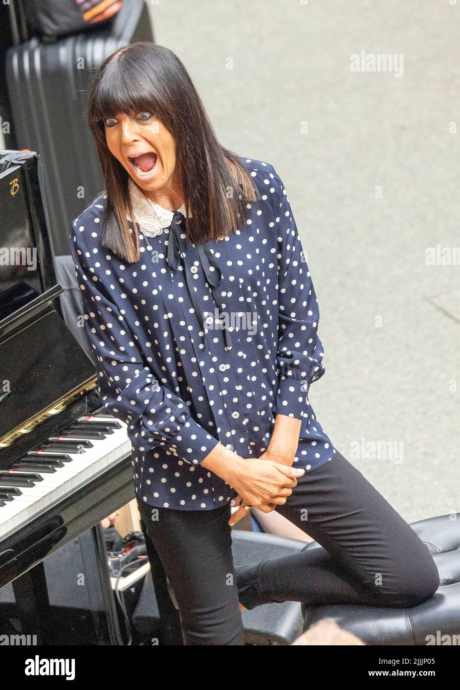 pic shows:  Claudia Winkleman Strictly Star Claudia Winkleman, 50,  as she filmed a segment for a new TV series on piano playing.   St Pancras Eurosta Stock Photo