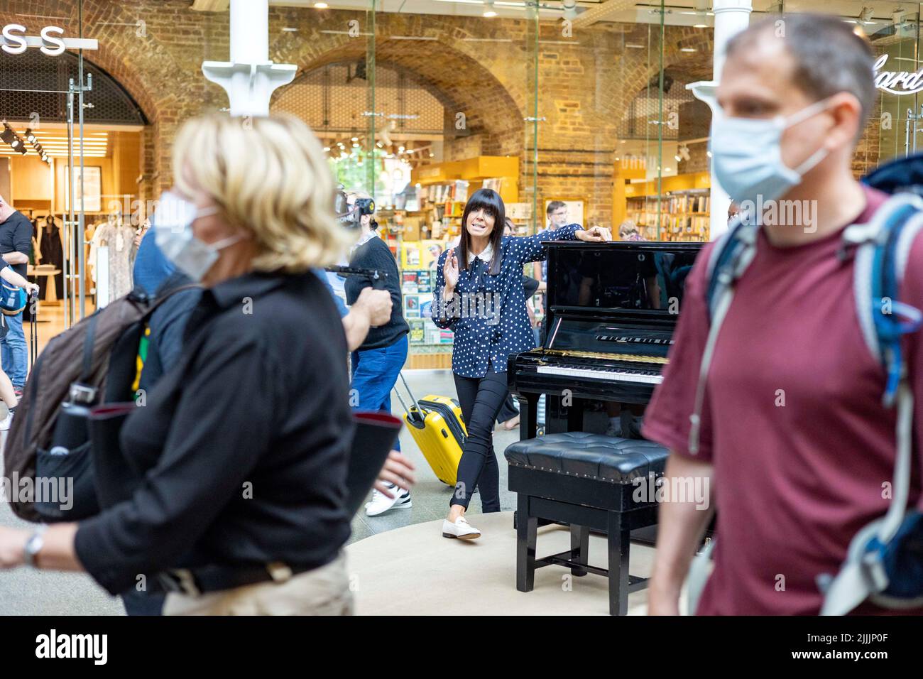 pic shows:  Claudia Winkleman Strictly Star Claudia Winkleman, 50,  as she filmed a segment for a new TV series on piano playing.   St Pancras Eurosta Stock Photo
