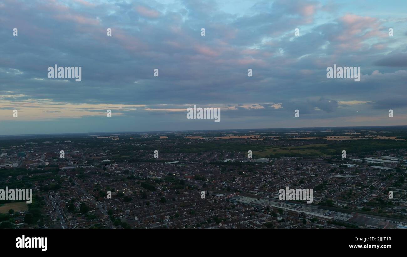 Aerial View of Luton Residential houses at Beautiful Sunset and