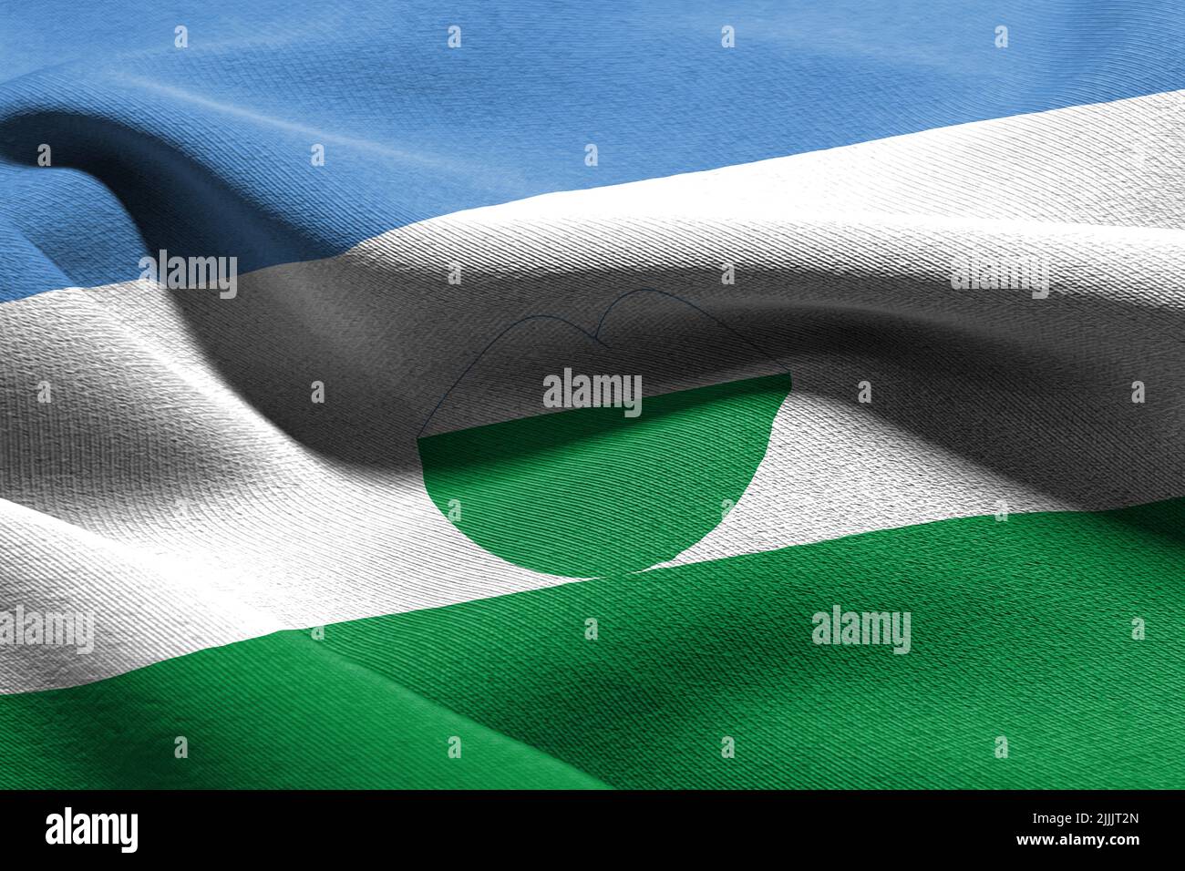 3D illustration flag of Kabardino-Balkar Republic is a region of Russia ...