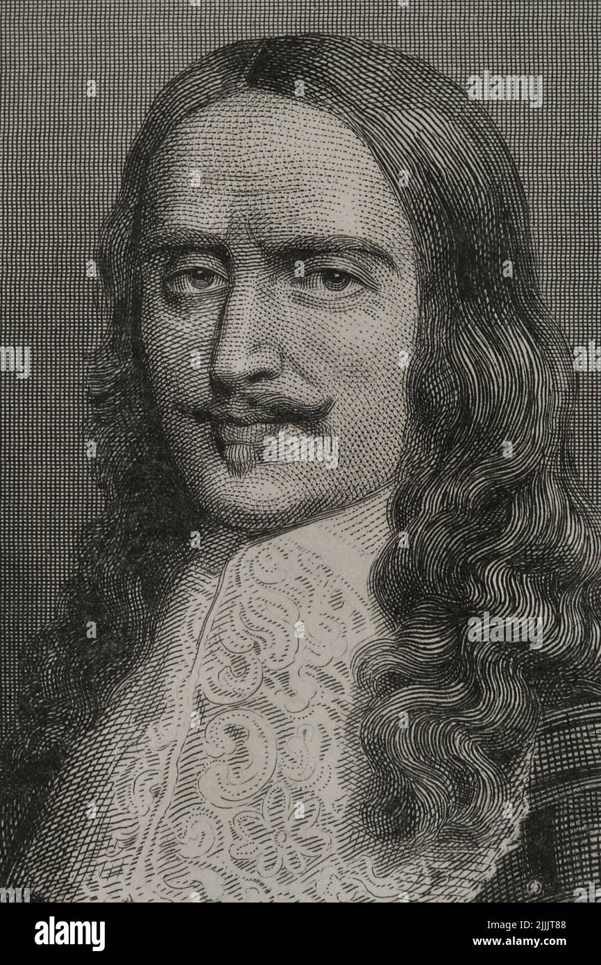 Henri de la Tour d'Auvergne-Bouillon (1611-1675). French nobleman and military. Appointed Marshal of France in 1643 and Marshal-General of the Camps and Armies of the King in 1660. Portrait. Engraving by Geoffroy. Detail. 'Historia Universal', by César Cantú. Volume VIII. 1858. Stock Photo