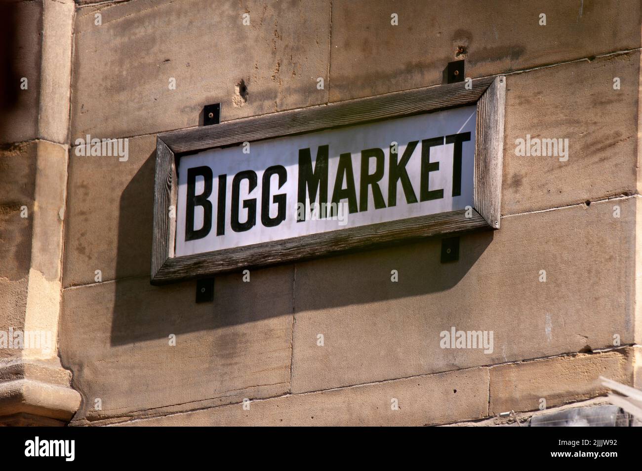 Bigg Market street sign, Newcastle-upon-Tyne Stock Photo