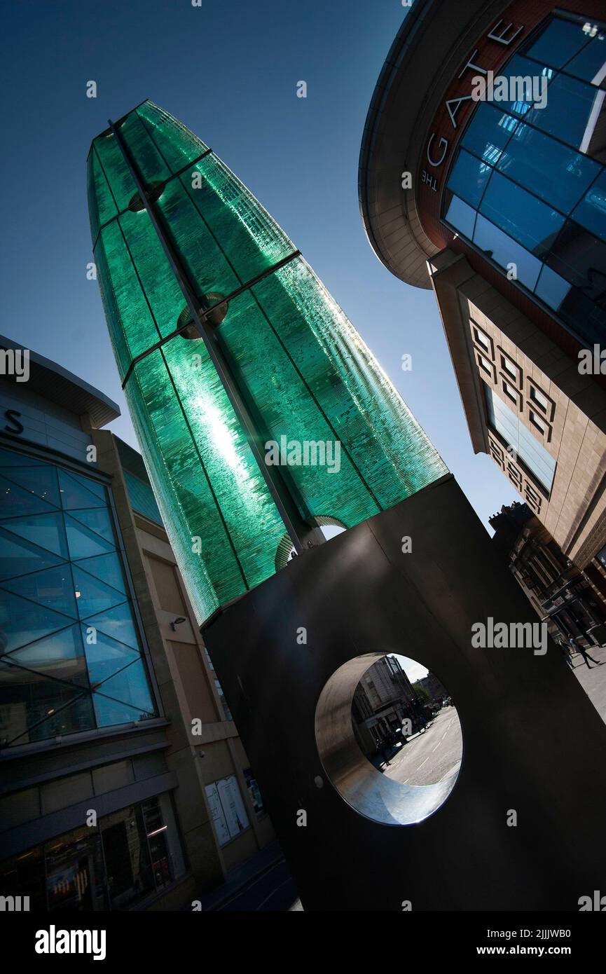 'Ellipsis Eclipses' glass sculpture outside The Gate shopping mall, Newcastle upon Tyne, United Kingdom Stock Photo
