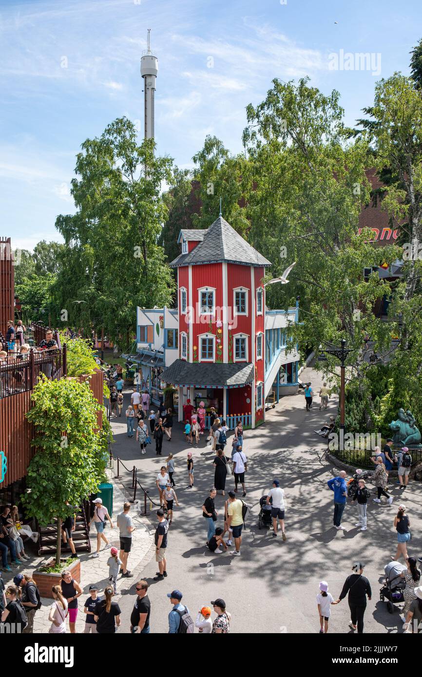 High-angle view of Linnanmäki amusement park plaza in Helsinki, Finland Stock Photo
