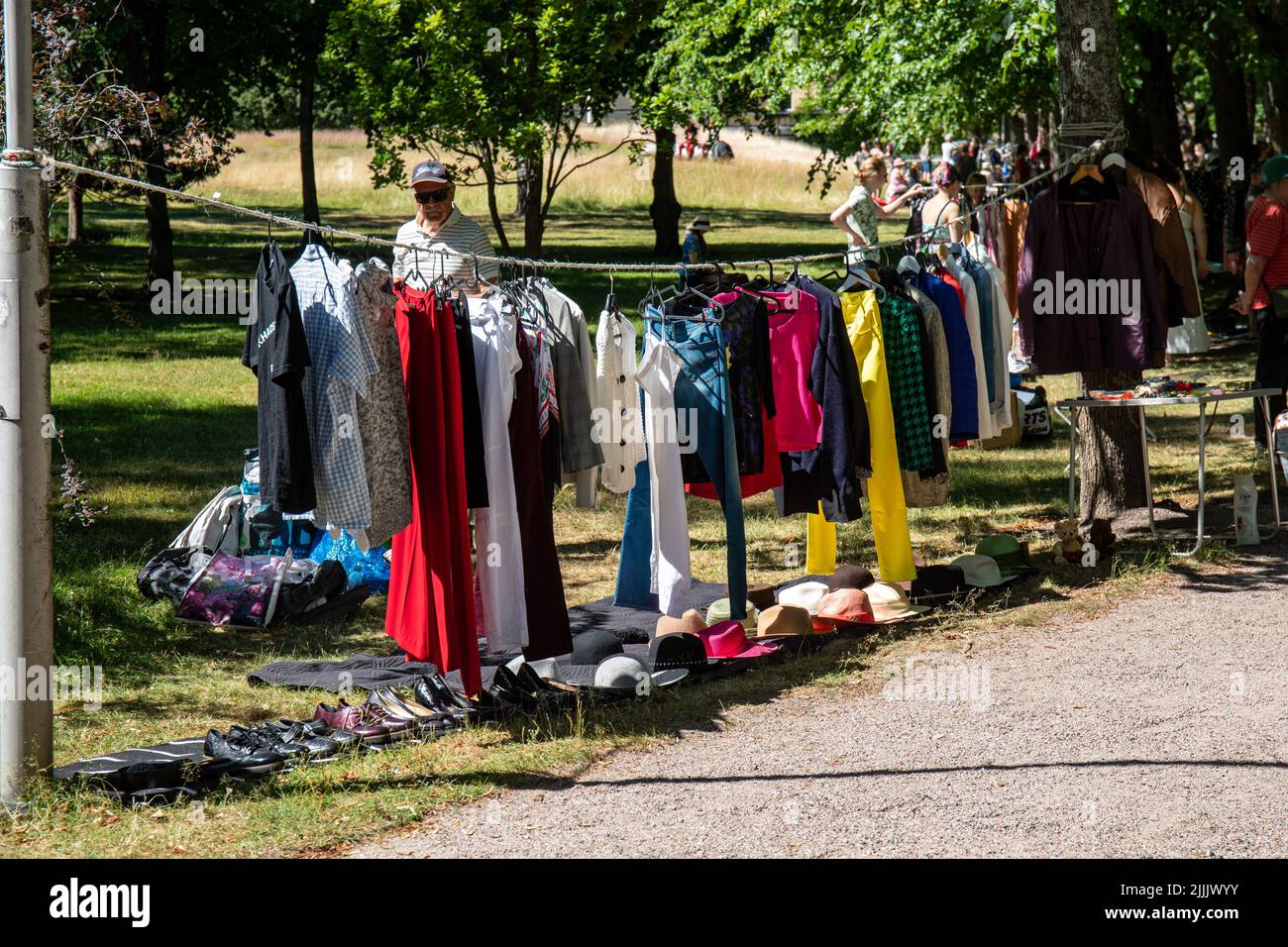Clothes hanging on rope at Lapinlahden puistokirppis or Lapinlahti pop