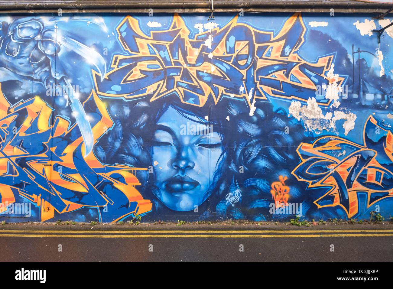 Nancy detail in the large painted mural honoring Wes Craven and Nancy