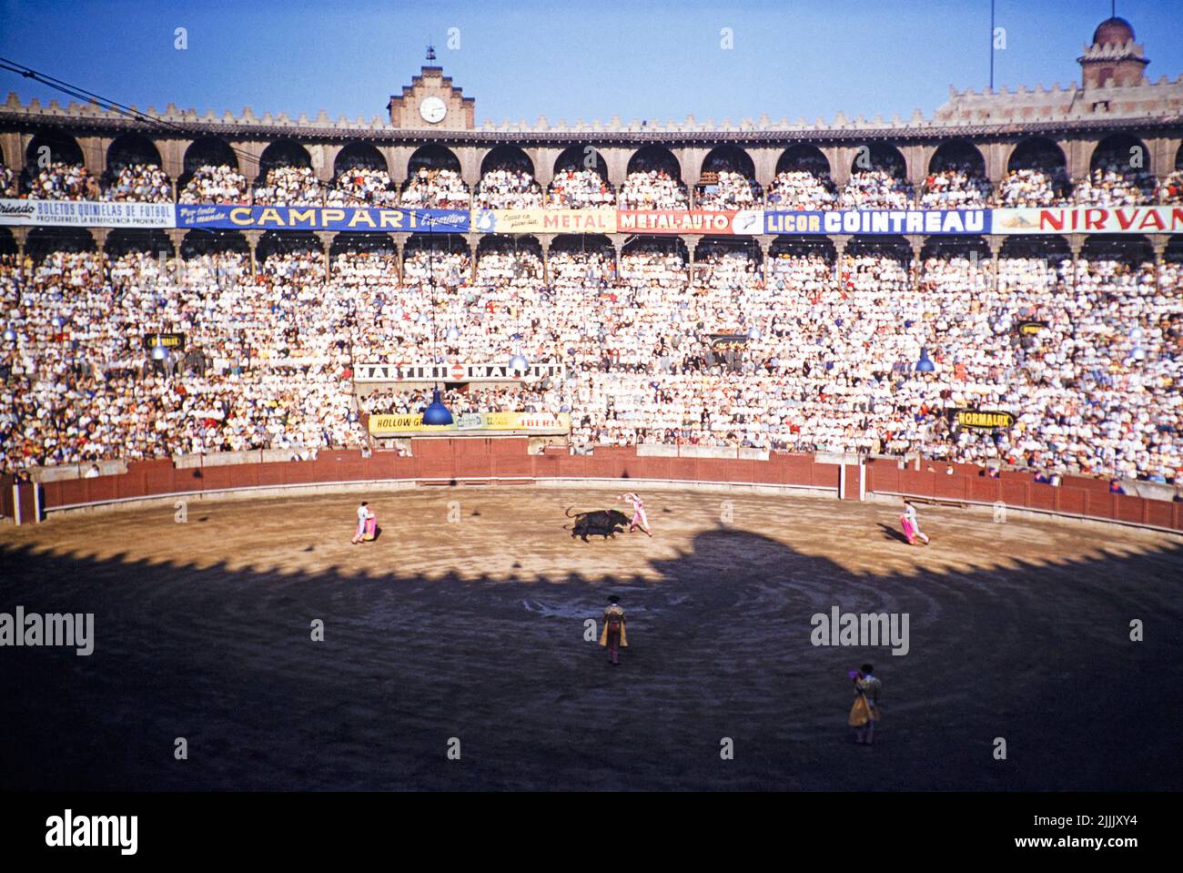 Inside Plaza de Toros Monumental de Barcelona bullring, bullfighting in progress, Barcelona