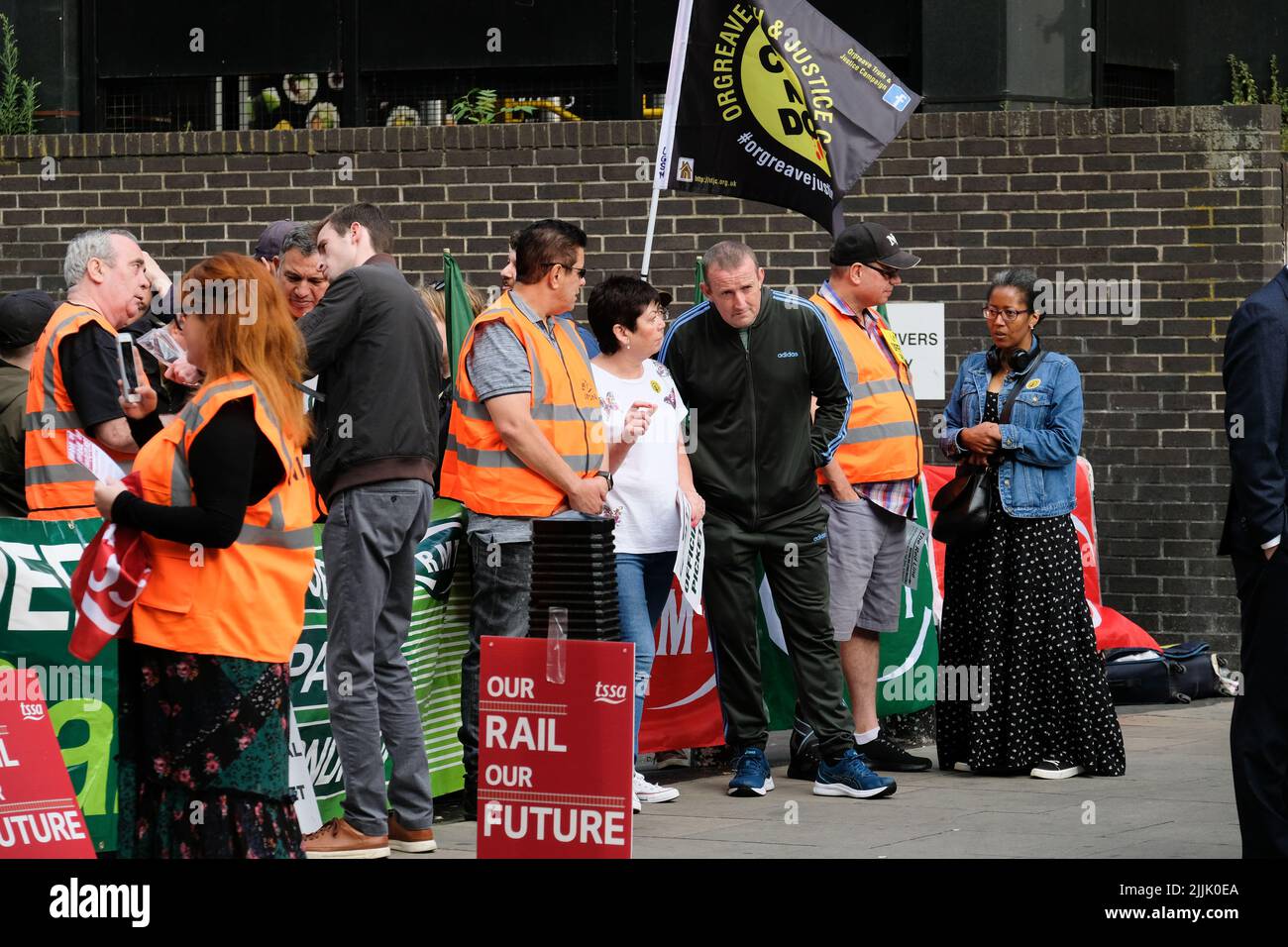 Euston station, London, UK. 27th July 2022. RMT National rail strike. Picket line outside Euston