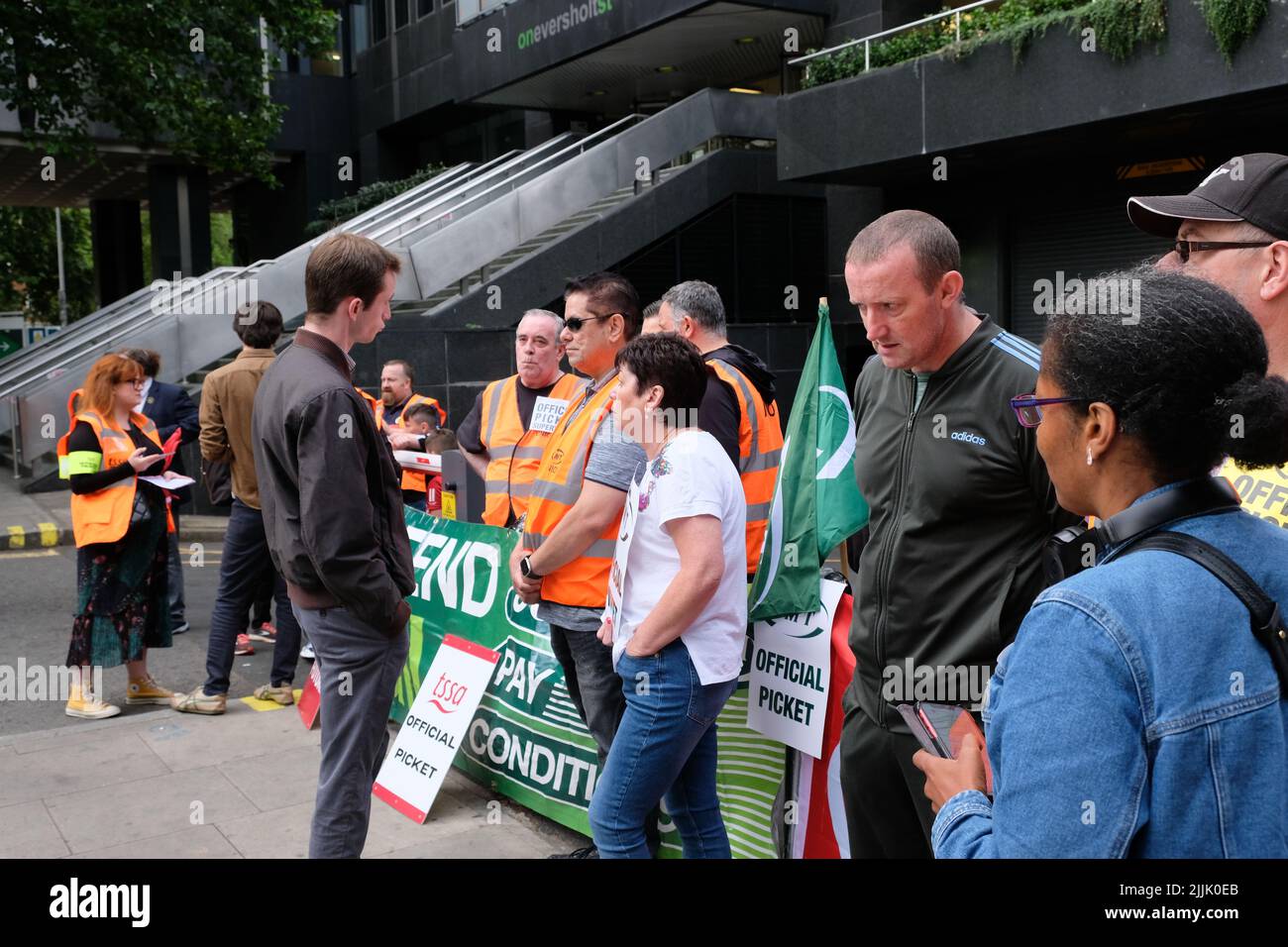 Euston station, London, UK. 27th July 2022. RMT National rail strike. Picket line outside Euston