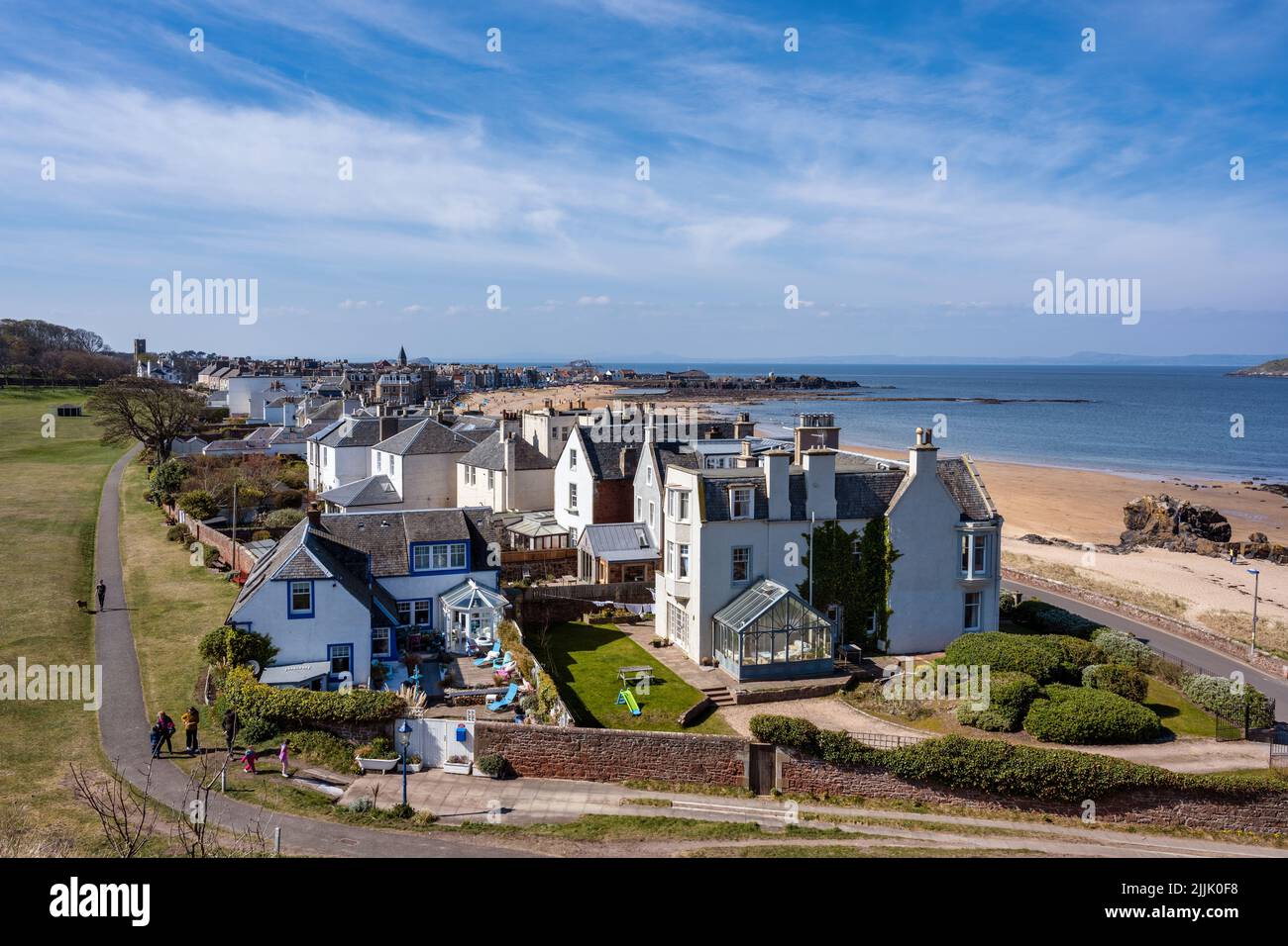 Houses on Marine Parade on seafront of coastal town of North Berwick in East Lothian, Scotland, UK Stock Photo