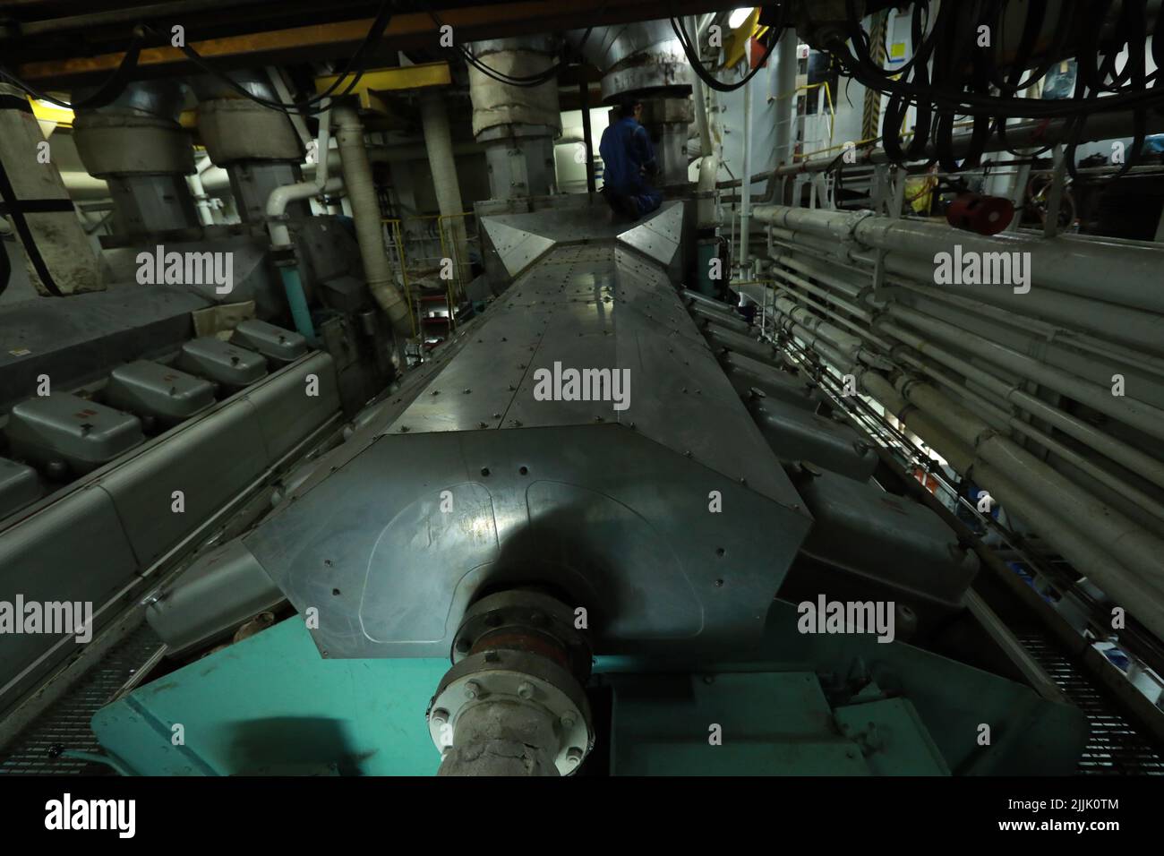 Cruise ship engine room interior with water tight doors electrical and