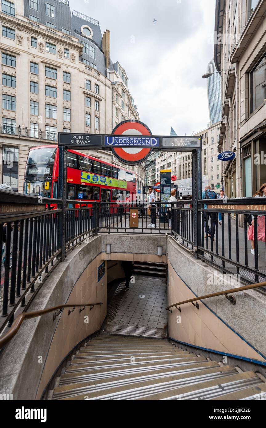 Outside Monument Underground entrance, London, UK Stock Photo