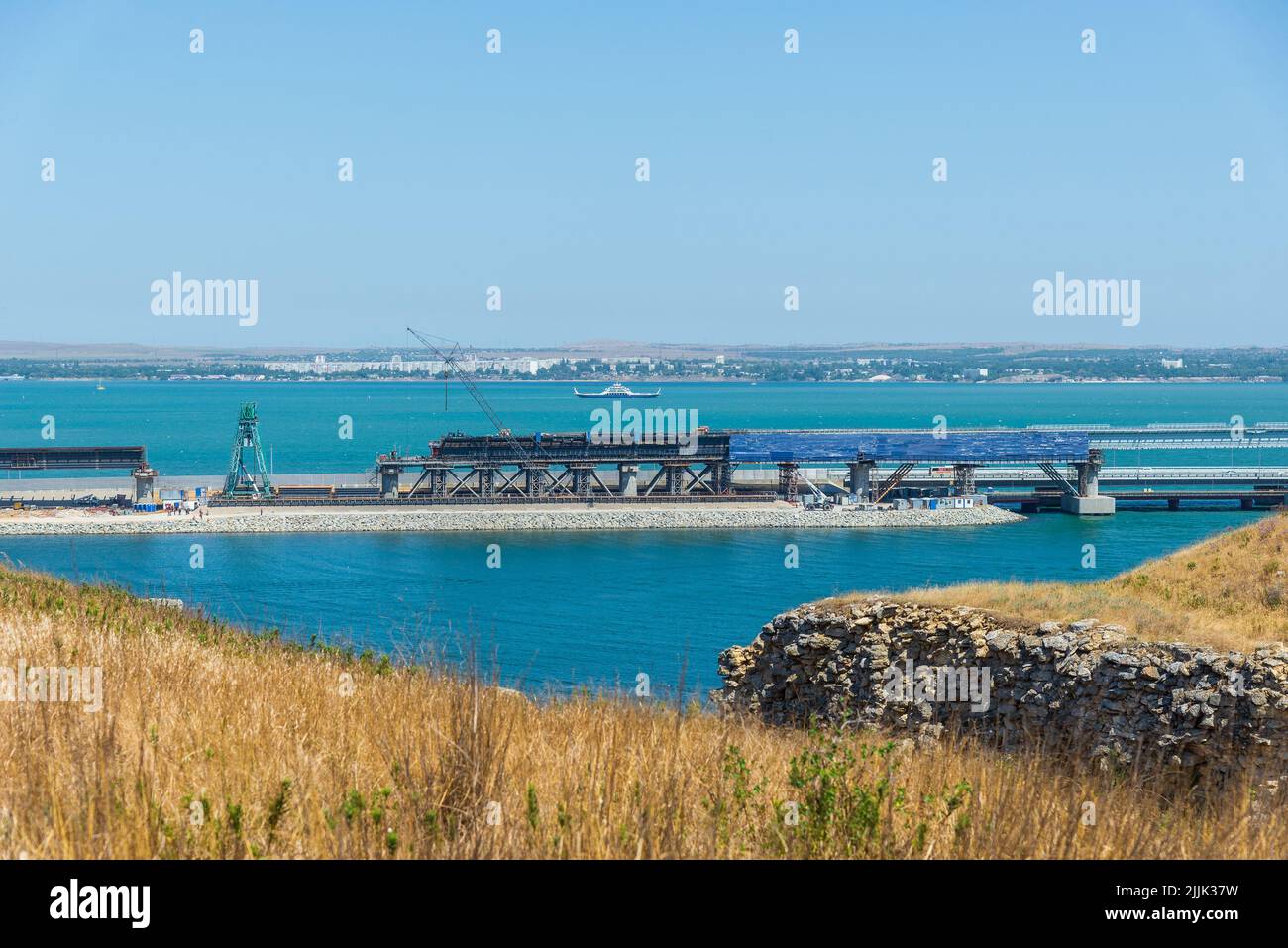 The Kerch Strait Bridge construction .Crimean Bridge, also called Kerch