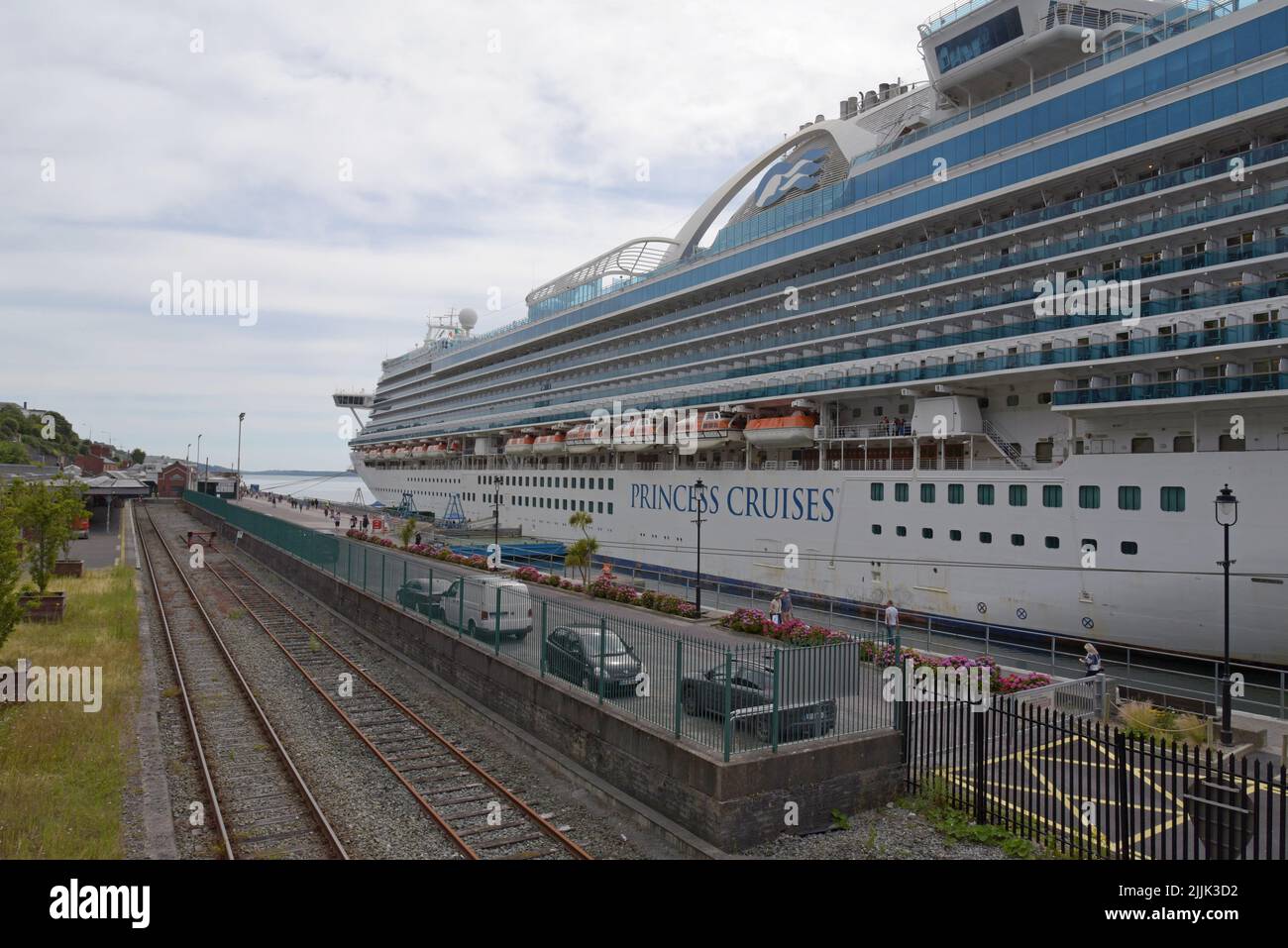 The Emerald Princess cruise ship moored alongside the heritage centre
