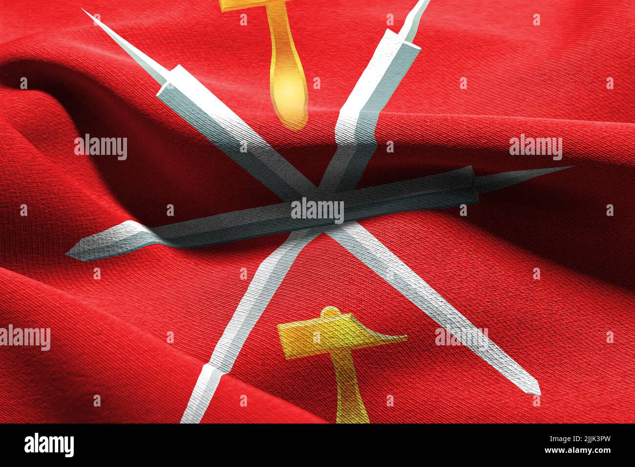 3D illustration flag of Tula Oblast is a region of Russia. Waving on ...