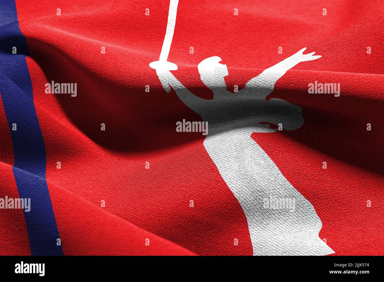 3D illustration flag of Volgograd Oblast is a region of Russia. Waving ...