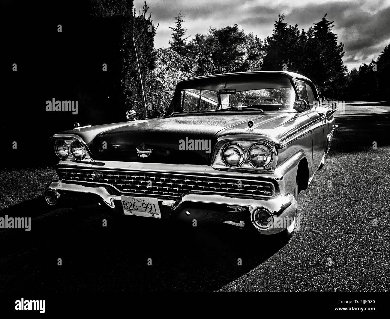 The Black and white image of a classic automobile-Road Cruiser Stock Photo