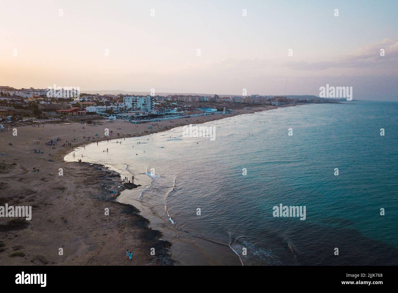 The aerial view of the beach and the sea. Torrevieja in Alicante, Spain. Stock Photo