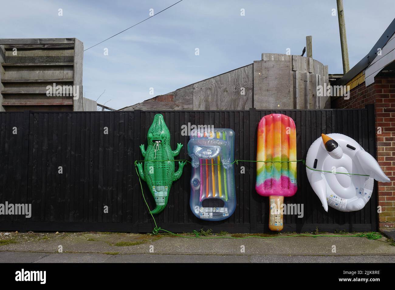 The plastic BlowUp air beds in Bognor Stock Photo Alamy
